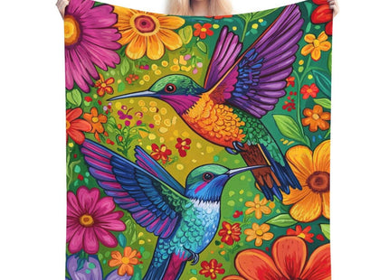 Hummingbird Blanket – Vibrant Floral Hummingbird Gifts for Women, Soft Flannel Decor Blanket for Couch or Room 60"x50"