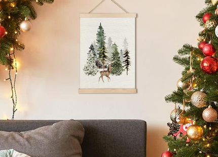 RYYCDOI Deer Winter Wall Decor, Forest Deer Christmas Wall Art Decor, Winter Farmhouse Christmas Wall Decor for Living Room Home, 16x24 Inch