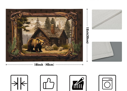 Bear Placemats Set of 4 - Lodge Cabin Place Mats 12x18 Inch Rustic Farmhouse Wild Animal Table Mats Country Woodland Kitchen Mats for Dining Table