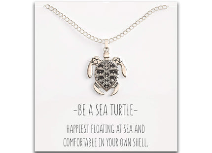 Happy Kisses Sea Turtle Necklace – Nautical Tribal Pendant with Inspirational Gift Card