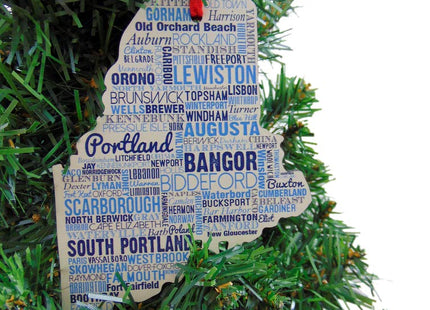 Maine Ornament Wooden Christmas Tree Decoration with City Names