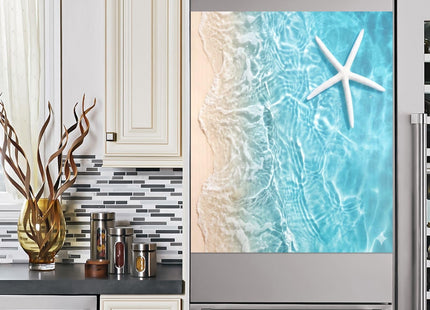 JIPONI Dishwasher Magnetic Cover Summer Beach Blue Starfish Sea Dishwasher Magnetic Kitchen Art Decor, Dishwasher Magnetic Sticker 23 W x 26 H Inch