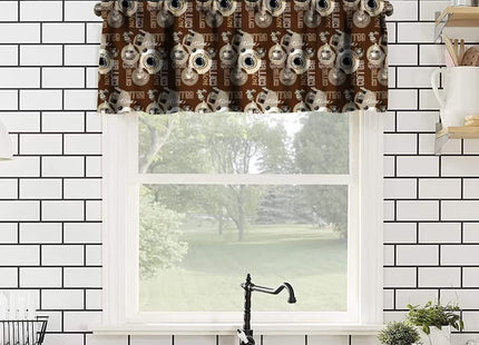 Retro Rustic Valance, Lodge Bear Moose Deer Pine Tree Vintage Farmhouse Style Window Curtain Valance for Bedroom Kitchen Living Room, One Panel 54x18in