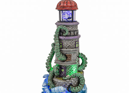 FG Square Lighthouse Attack Kraken Theme Spooky Halloween Village Multi-Color LED Lights, Animated Rotating Food Light and Music 6" x 5.5" x 12"