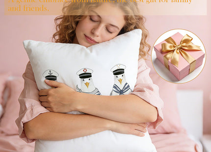 JLLBF Nautical Seagull Pillow Cover 18x18 Double-Sided, Nautical Decor for Home, Funny Sailor Seagull Coastal Ocean Decorative Throw Pillow Cover for Home Bedroom Couch Bed