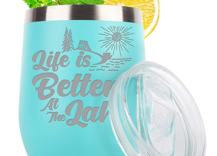 shop4ever Life Is Better At The Lake, Engraved Insulated Wine Tumbler, Teal