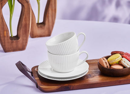 KARACA Seashell Porcelain Turkish Tea Cups & Saucers Set for 6, 200ml