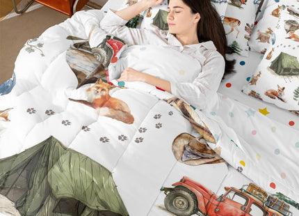 Erosebridal Wild Animal 7 Piece Bed in A Bag Queen Happy Camping Comforter Set Fox Deer Wildlife Woodland Animals Bedding Sets for Boys Girls Camper Car Western Cowboy Sheet Set with Comforter