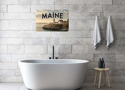 Maine Lighthouse Tin Sign Nautical Ocean Wall Decor (8X12 IN)