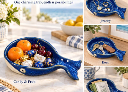 Cute Whale Ceramic Spoon Rest for Kitchen, Jewelry Tray & Ocean Decor