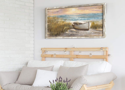 Beach Pictures for Wall for Bedroom Heavy Texture Boat Painting Framed Wooden Sailboat Wall Art Beach Theme Seaside Painting Artwork(48x24)