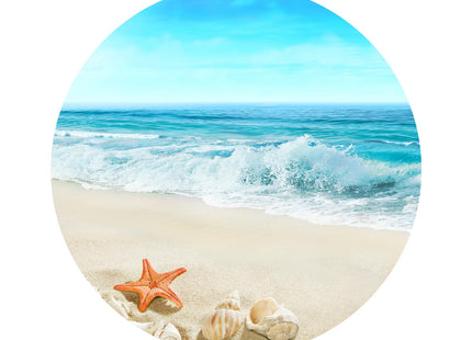 Summer Beach Theme Tablecloth Nautical Blue Round Tablecloth 60 Inch Coastal Holiday Sand Starfish Ocean Table Cloth for Farmhouse Kitchen Decor Polyester Fabric Holiday Table Cover for Party Outdoor