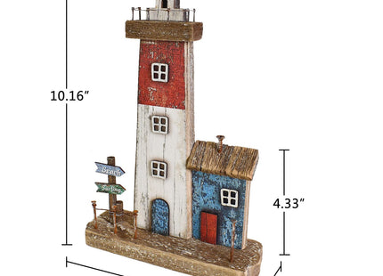 Morning View Wood Lighthouse Decor Nautical Lighted Light House Beach Coastal Ocean Decorations Tabletop Sea Themed Lake House Bathroom Home Shelf Table Centerpiece