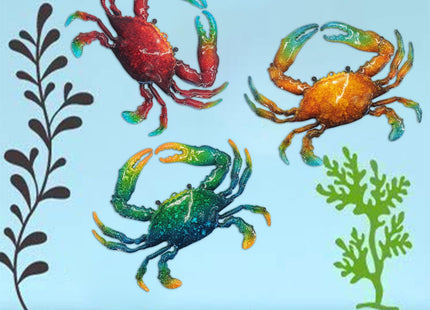 John's Studio Metal Crab Sea Wall Decor Outdoor Garden Hanging Art Sculptures Home Ocean Theme Decorations for Kitchen Bathroom and Pool - 3 PCS