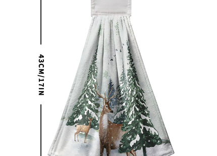 Cneztholim Winter Deer Hand Towels with Hanging Loop Pine Tree Snowflake Tie Towel 2Pcs Snow Hanging Kitchen Towels Decorative Tea Towel Soft Absorbent Washcloth for Home Bathroom Decor