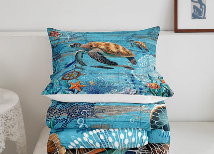 Sea Turtle Comforter Set Queen for Kids Boys Girls Sailing Route Room Decor Underwater World Bedding Comforter Aldults Bedroom Adventure Duvet Set 1 Comforter with 2 Pillow Cases,Lightweight Warm Soft