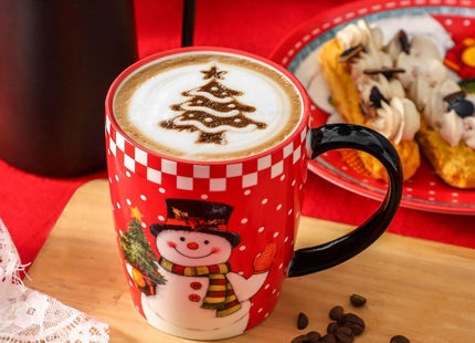 HASENSE Christmas Coffee Mugs Set of 6, 16oz Cups with Snowman Pattern