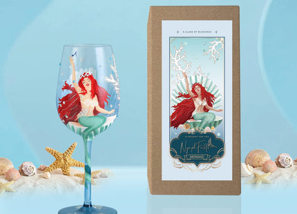 NymphFable Mermaid Ocean Hand-Painted Wine Glass Gift for Women, 15 oz