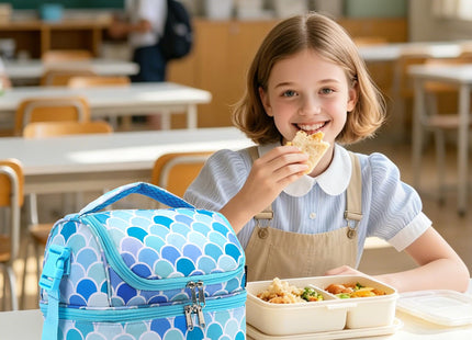 FlowFly Double Decker Cooler Insulated Lunch Bag Large Tote for Boys, Girls, Men, Women, With Adjustable Strap (Mermaid)