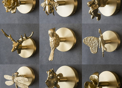 MFYS Brass Bird Coat Rack Robe Wall Hooks Hat Dragonfly Hanger for Bedroom Kitchen Various Shapes Animal Deer Decor Home Accessories (1, Butterfly)