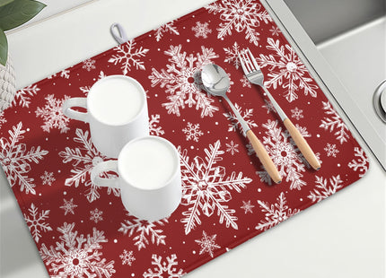 KSLIDS Christmas Snowflake Dish Drying Mat for Kitchen Counter 18x24 Inch
