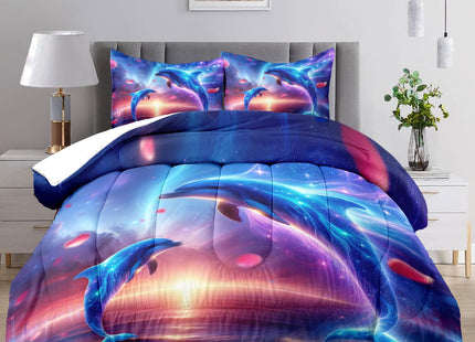 Raphus cucullatus Dolphin Comforter Set Queen,Ocean Quilt Set Coastal Beach Theme Bedding,Dream Comforter Set,Beach Decor for Bedroom,Summer Quilts for Queen Bed