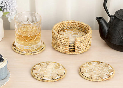 Coastal Coasters Set of 6, Boho Coaster Set with Holder, Fish Scale