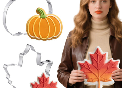 Teenyyou 2 Pcs Extra Large 8" Fall Cookie Cutters, Pumpkin and Maple Leaf