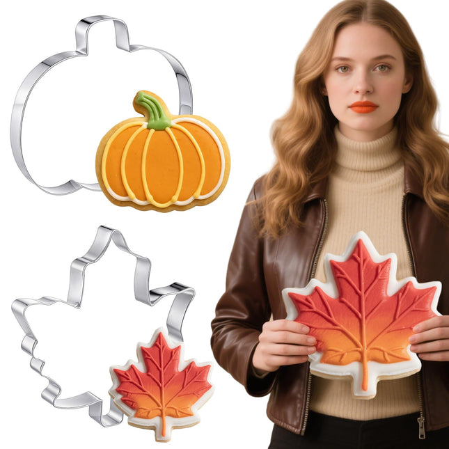 Teenyyou 2 Pcs Extra Large 8" Fall Cookie Cutters, Pumpkin and Maple Leaf