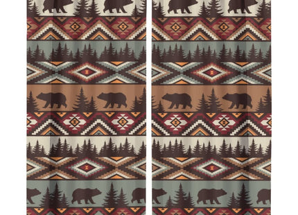 SHElifestyle Bear Tribal Aztec Curtains, Rustic Fir Tree Cabin Country Lodge Camping Window Treatments Retro Abstract Geometric Blackout Window Drapes for Bedroom Living Room 42x45in
