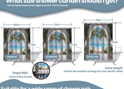 Lvetong Beach Coastal Shower Curtain, 72x72 in, Beachy Scenic
