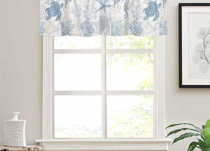 Pinroote Blue Grey Coastal Valances for Windows Treatment Farmhouse Decor, Sea Turtle Nautical Coral Summer Beach Rod Pocket Valance Curtains for Living Room, Bedroom, Kitchen, 54"W x 18"L - 1 Panel