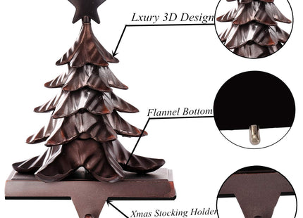 Pine Tree Christmas Stocking Holder Anti-Slip Fireplace Stocking Hanger Xmas Hook Gift for Christmas Mantle Table Indoors Decor(1, Pine Tree)
