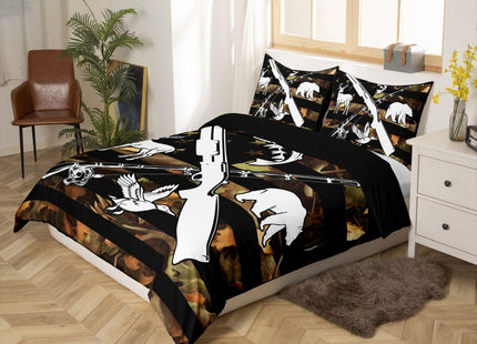 Erosebridal Hunting and Fishing Duvet Cover Wildlife Fish Duck Deer Bear Twin Bedding Sets for Boys Men,Camo American Flag Comforter Cover Rustic Trees Leaves Camouflage Bed Set with 1 Pillow Case