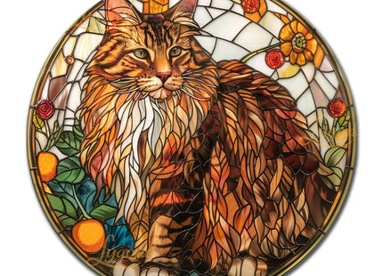 Lygond Decorative Tin Sign Friendly Maine Coon Cat for Home Entries Maine Coon Enthusiast Areas and Mucha Style Decor Resistant Aluminum Gardening Sign for Bar 8×8 Inches