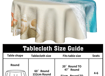 Summer Beach Theme Tablecloth Nautical Blue Round Tablecloth 60 Inch Coastal Holiday Sand Starfish Ocean Table Cloth for Farmhouse Kitchen Decor Polyester Fabric Holiday Table Cover for Party Outdoor