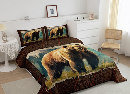 Erosebridal Brown Bear Bedding Set Full Woodland Safari Animal Comforter Set, Watercolor Wildlife Duvet Insert Rustic Farmhouse Quilt Sets, Country Lodge Cabin Bedding Comforters & Sets Breathable