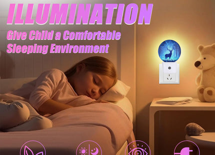GANTINIR Deer Pine Tree Night Light Foggy Forest Night Lights LED Lamp Round Plug into Wall Nightlight with Dusk to Dawn Sensor Home Hallway Stairway Kitchen Decor