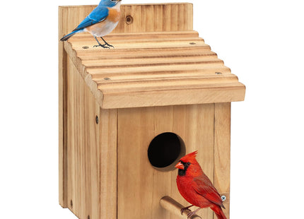 NATUREYLWL Bird House for Outside,Natural Wooden Bird Houses Outdoor,Thicken Birdhouse for Bluebird Chickadee Swallow Wren Assembly Required