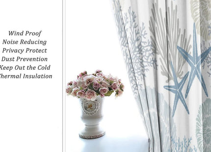 Llylumty Coastal Window Curtains Grommet Drapes Nautical Summer Beach Sea Shells Starfish Themed,Grommet Blackout Curtain for Living Room, Bedroom 2 Panel 42x84 Inch