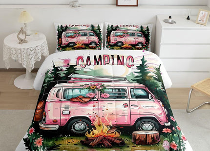 Erosebridal RV Camper Toddler Bedding Set,Happy Camping Comforter Set for Kids Boys Girls Bedroom Decor,Rustic Country Floral Bed Set Woodland Tree Bedding Comforter Sets,1 Pillowcase