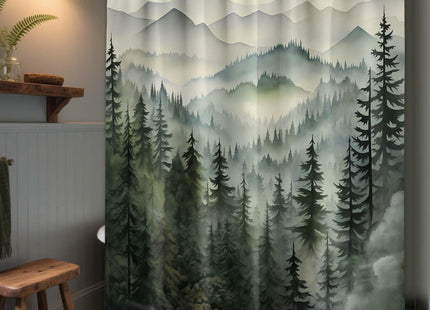 QGHOT Sage Green Forest Shower Curtain, 72x72 in, Mountain Rustic Pine Tree