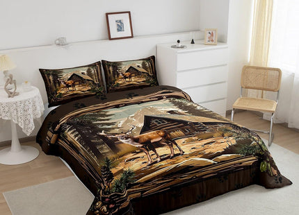 Erosebridal Retro Deer Comforter Set Lodge Cabin Country Bedding Sets Queen Rustic Farmhouse Wildlife Down Comforter for Kids Boys Adults Men,Woodland Hunting Animal Quilt Duvet 3 Pcs