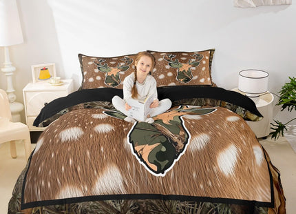 Erosebridal Kids Camo Deer Bedding Sets for Boys Girls Twin,Camouflage Deer Hide Comforter Cover Woodland Hunting Antler Duvet Cover Rustic Tree Branches Camo Animal Bed Set for Camper Zipper 2 Pcs