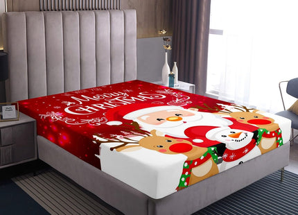 Erosebridal Santa Claus Fitted Sheet with Deep Pocket,Kids Merry Christmas Bed Sheet Full Size Cute Xmas Deer Bedding Set Girls Boys Winter Snowflake Trippy Fitted Sheet 3 Pcs 2 Pillow Cases