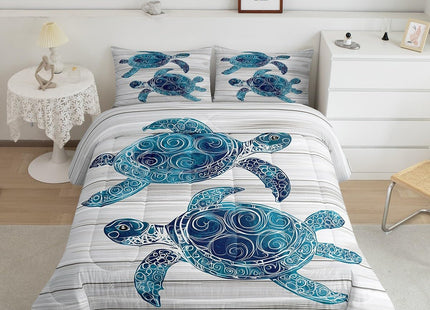 Erosebridal Sea Turtle Twin Comforter Set,Turtle Bedding Comforters & Sets for Kids Girls Boys Aqua Blue Beach Turtle Duvet Turtle Gifts for Women Men Turtle Lovers Retro Wooden Decor 2 Pieces