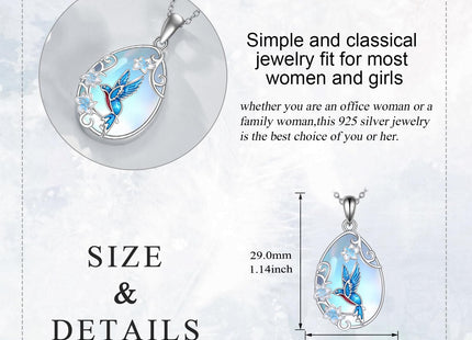 LUHE Hummingbird Necklace Sterling Silver Bird Moonstone Pendant Necklace with Flower Hummingbirds Jewelry Gifts for Women (Hummingbird Necklace)