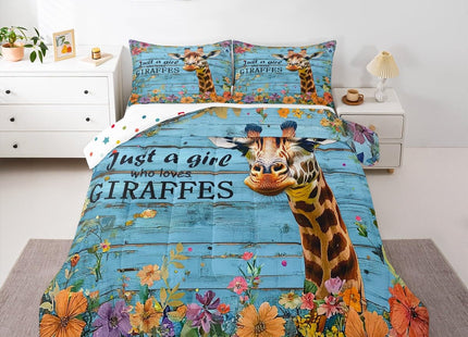 Erosebridal Kawaii Giraffe Comforter Twin Farm Animal Bedding Set, Red Pink Flower Bedding Comforters & Sets Rustic Farmhouse Down Comforter, Blue Wooden Striped Bed Sets Lodge Cabin Decor 2pcs