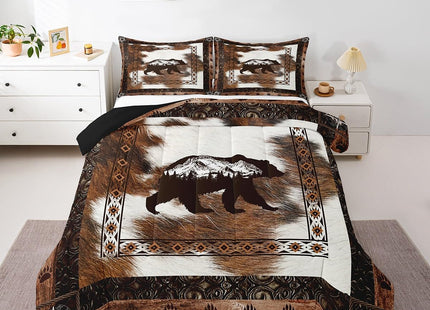Erosebridal Rustic Cabin Bear Twin Comforter Set,Boho Aztec Cow Print Bedding Set,Bohemian Southwestern Comforter,Country Farmhouse Decor for Kids Boys Girls Bedroom Room,1 Pillowcase Lightweight