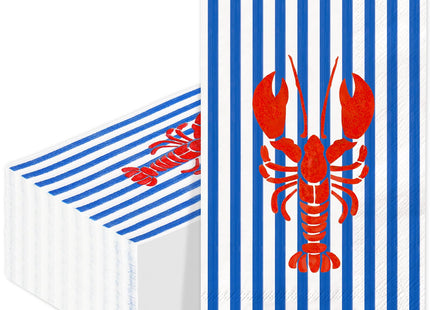 FYSUIMU 50 Pcs Summer Crawfish Guest Napkins Watercolor Crayfish Stripe Paper Napkins Dark Blue Red Lobster Disposable Bathroom Hand Towels for Party Dinner Table Supplies